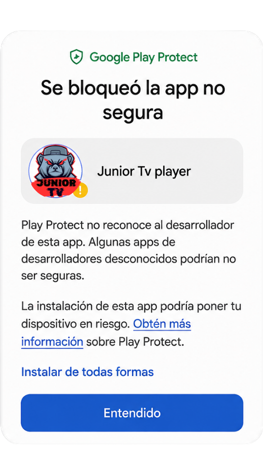 Aviso de Google Play Protect durante la instalación